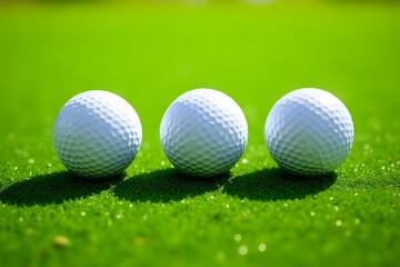 Three White Golf Balls on Vibrant Green Grass Surface