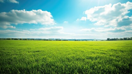 Obraz premium A wide open field of vibrant green grass, creating a peaceful, natural background ideal for outdoor scenes