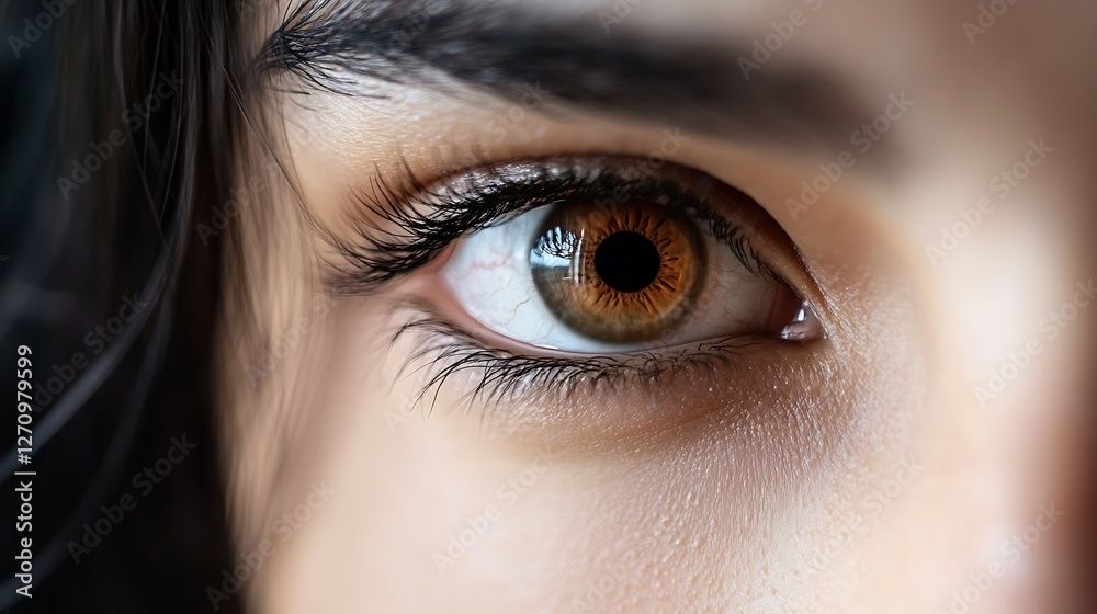 Aufkleber close up of captivating brown eye highlighting unique iris patterns and lashes in soft natural light