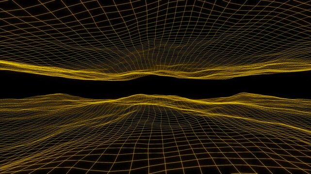 3D rendered abstract grid neon waves. Blue digital ocean. Abstract background