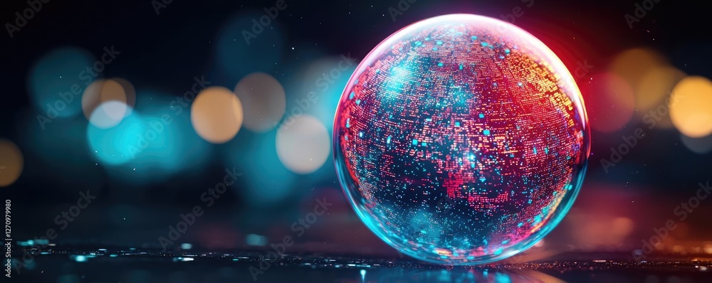 Aufkleber plastic pollution concept. a vibrant bubble reflecting colorful lights and patterns, creating a magi