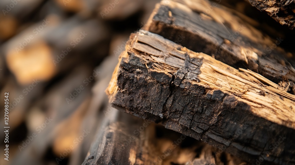 Aufkleber stack of charred wooden logs after a fire showcasing the texture and remnants of a recent burn : gen