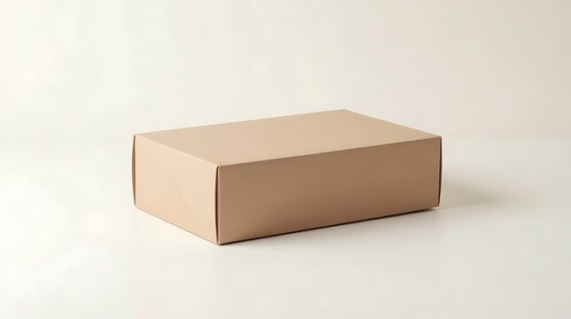 Elegant Beige Cardboard Box on White Background