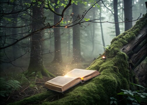 Enchanted Book in a Mystical Forest