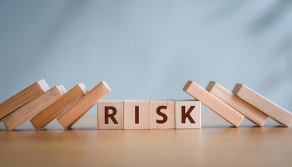 Wooden blocks spell risk, symbolizing business uncertainty and decision-making.