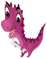cartoon scene with happy prehistoric animal tyrannosaurus trex velociraptor dino dinosaur smiling walking and biting eating bone isolated on white background illustration for children © honeyflavour