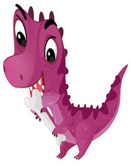 cartoon scene with happy prehistoric animal tyrannosaurus trex velociraptor dino dinosaur smiling walking and biting eating bone isolated on white background illustration for children © honeyflavour
