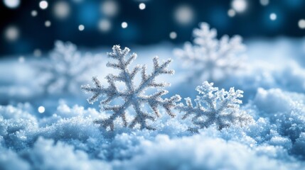 Realistic Snowflakes on Soft Snow with Blurred Background Effect