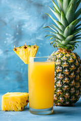 Refreshing pineapple juice served in a glass with fresh pineapple slices and whole fruit