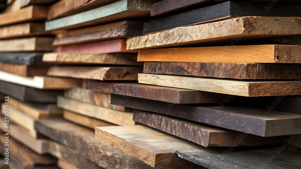 Poster wooden planks stacked in a variety of textures forming an artistic display : generative ai