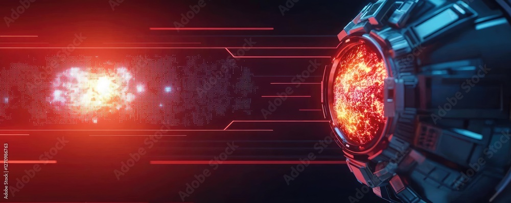 Poster plastic pollution concept. futuristic energy source generating powerful plasma with vibrant red hues