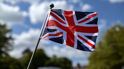 Outdoor close-up photography of the british flag waving a dynamic nature and cultural symbol