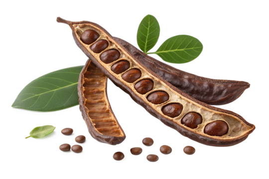 ripe carob pod with isolated on transparent background png