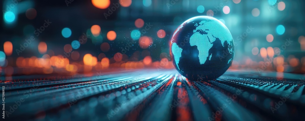 Poster plastic pollution concept. a digital globe in a futuristic environment, representing global connecti