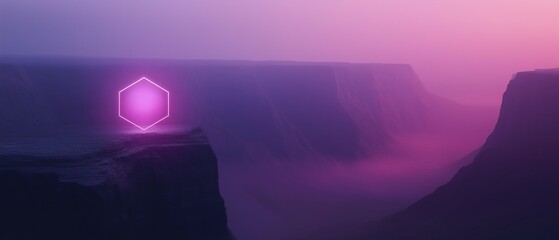 Digital illustration of a cliff with a pink and purple gradient background. the cliff appears to be made of dark rock and is steep and jagged.