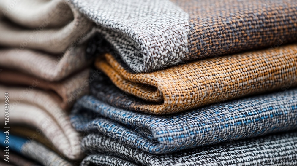 Poster textured warm fabrics stacked neatly for home decor and fashion use : generative ai