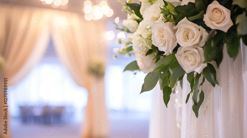 Aufkleber elegant arrangement of white roses surrounded by greenery in a soft and bright indoor setting : gene