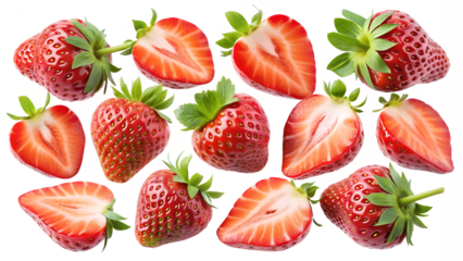 strawberry piece and slice isolated on transparent background png