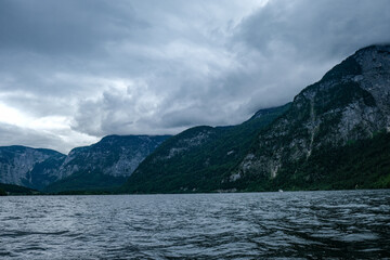 Dark Clouds Over Mountain Lake with Stormy Sky