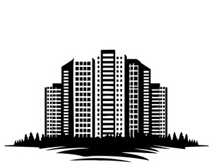 Obraz premium Black building logo simple vector. High-rise building sketch