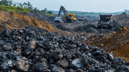 Open-pit mining operation in remote area heavy machinery industrial landscape aerial view environmental impact