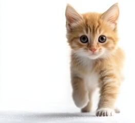 Fototapeta premium Curious Small Kitten Exploring a Bright White Surface with Playful Energy and Innocence Highlighting the Joy and Wonder of Feline Companionship