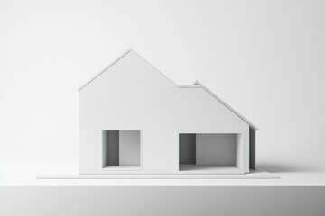 Minimalist white house model on white background. (4)
