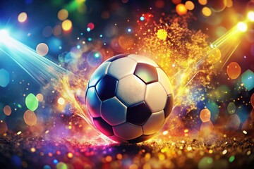 Naklejka premium Championship trophy gleams, abstract football bokeh; dynamic sports graphic art design.