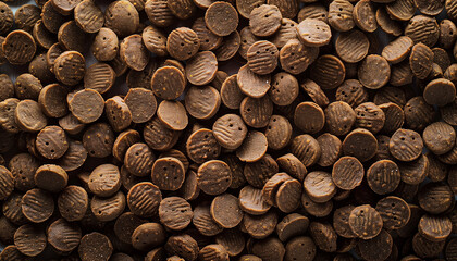 Fototapeta premium Brown dry pet dog cat food background