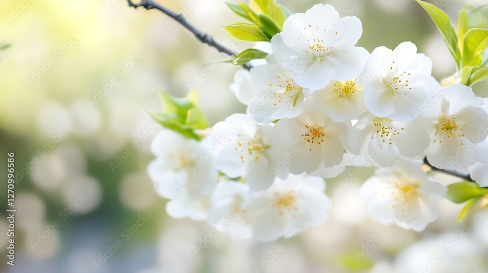 Aufkleber beautiful blooming white flowers with soft green leaves in a serene natural setting during spring : 
