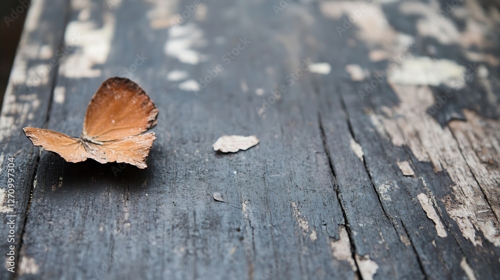 Poster beautiful brown butterfly resting on weathered wooden surface with natural background : generative a