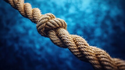 Fototapeta premium A closeup view of a thick rope with a knot tightly bound in a nautical setting
