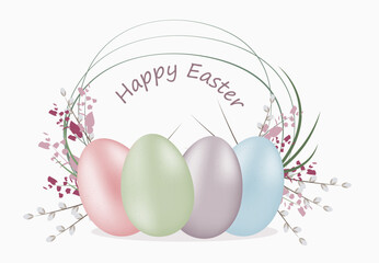 Decorated Easter eggs banner, Happy Easter concept, flat vector illustration