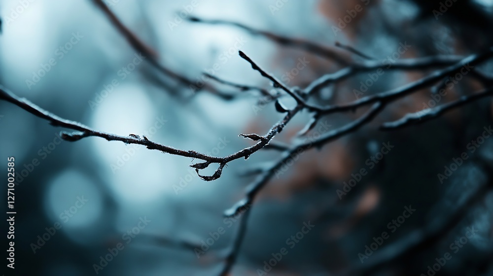 Poster intricate close up view of frozen branches adorned with frost in a serene winter landscape : generat