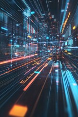 Fototapeta premium Futuristic cityscape with glowing lines and lights