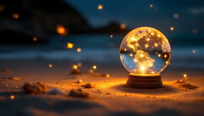 Starry Light Globe with Warm Bokeh Glow, Stars are used as a visual representation of users, against a natural background, 