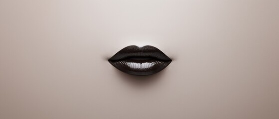 Obraz premium Close-up of a woman's lips. the lips are black and appear to be full and glossy. the background is a light beige color, and the focus is on the lips in the center of the image.