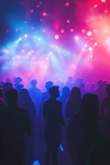 Silhouetted crowd enjoying vibrant concert lighting.