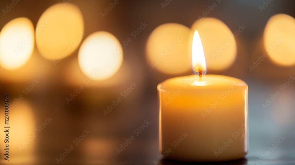 Leinwandbilder single candle burning brightly against a backdrop of soft glowing lights creating warmth and intimac