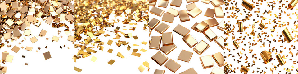 Scattered shimmering and sparkling golden metallic confetti particles and fragments on a luxurious elegant and premium background  This vibrant and dazzling texture creates a festive celebratory
