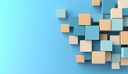 business scaling organizational concept. Colorful wooden blocks on a blue background creating a modern design.