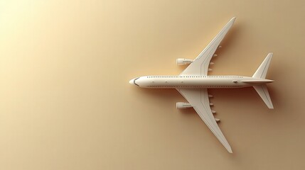 Minimalist Airplane Model on Soft Beige Background, Perfect for Travel, Aviation, and Transportation Concepts in Modern Design and Advertising