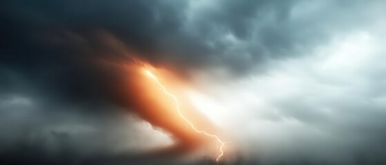 Storm chasers racing to catch a developing tornado, with electrifying lightning striking the darkened sky, creating a tense and thrilling ambiance.