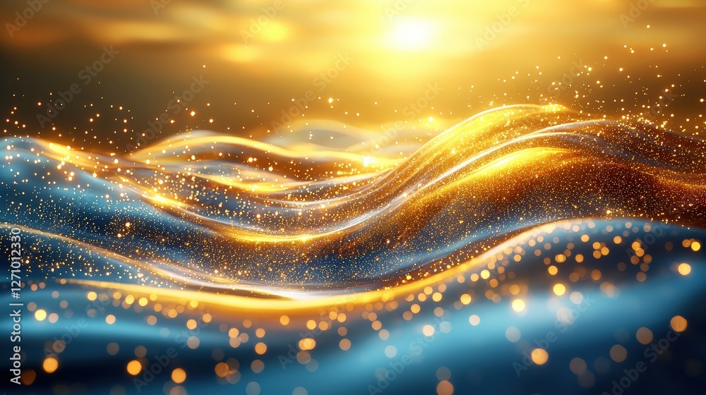 Poster abstract waves background with golden light effects in dynamic flowing patterns