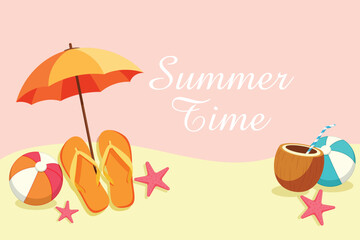 Summer Time in Beach, vector illustration 