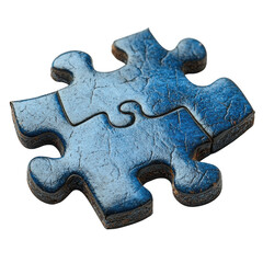 A blue textured puzzle piece with a rough surface isolated on transparent background.PNG