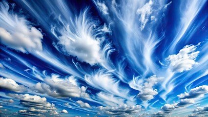 Obraz premium High-resolution image: a deep blue sky, curled white cirrus clouds softly blur into the distance.