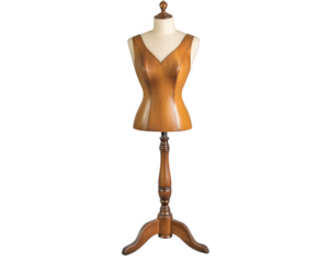 classic wooden dress mannequin with adjustable stand, showcasing elegant curves and vintage design. Perfect for displaying fashion or tailoring garments