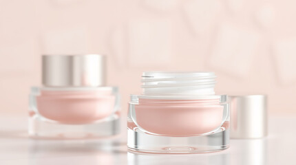 Elegant Pink Cream Jars: A Minimalist Beauty Product Still Life