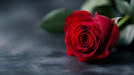 Stunning closeup of a vibrant red rose flower with soft petals on a dark background : Generative AI